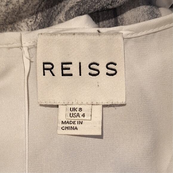 REISS Women's Chiffon Satin monocromatic artsy design button down back top - Picture 4 of 5